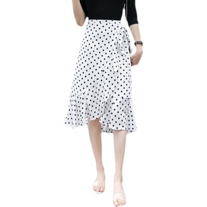 RM7346#夏季波点印花半身裙百搭一片式系带裹裙中长款鱼尾裙