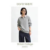 宽松异色格子翻领卫衣无帽套头上衣女0678 本依凡春款 新品 上新