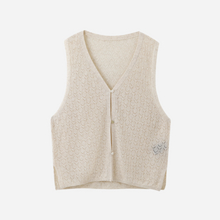 百搭 V领上衣外搭薄款 本依凡夏季 女士镂空花针织马甲SESZZ0005无袖