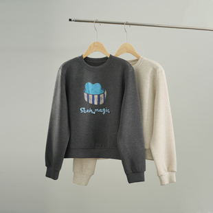 小众套头休闲上衣0003 卡通风印花圆领卫衣女长袖 BBFER 本依凡韩式