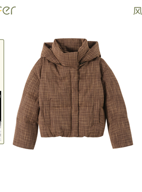 BBFER/本依凡千金玛德琳风格纹连帽短款羽绒服女时尚外套0327