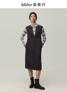 bbfer本依凡冬季黑色背带裙女直筒宽松无袖通勤连衣裙SSSLQ0440