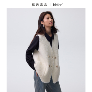 bbfer本依凡冬季双面呢马甲女V领百搭白色马夹新款背心SSSSM0237