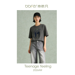 BBFER本依凡复古文艺小高领短袖 上新 T恤宽松直筒女0496 新品
