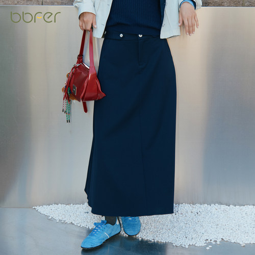 bbfer本依凡WTSYQ0002秋季半身裙女微弹A字腰裙百搭宽松简约长裙
