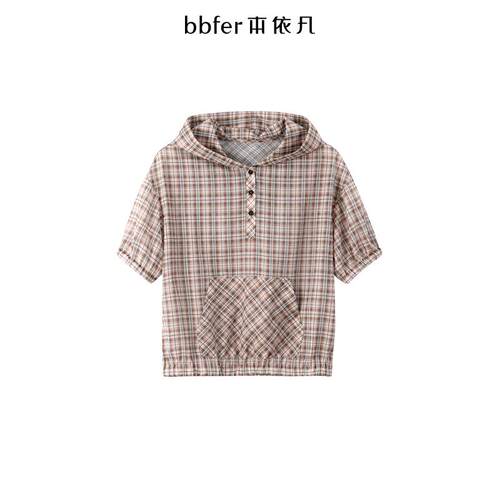 bbfer本依凡25春格子衬衫女衬衣内搭叠穿连帽宽松休闲WYSCY1156