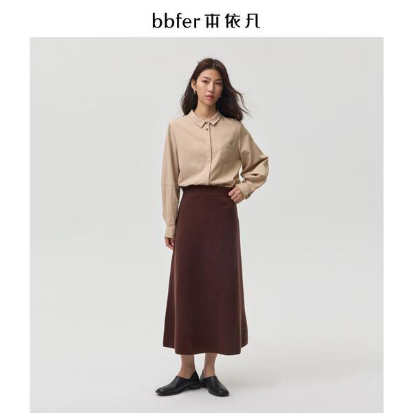 半身裙女复古垂感加厚高腰长裙A字版 bbfer本依凡冬季 SSSYQ0047