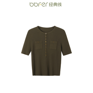 bbfer本依凡WTSZZ0037秋季 T恤上衣 针织短袖 100%绵羊毛品质气质款