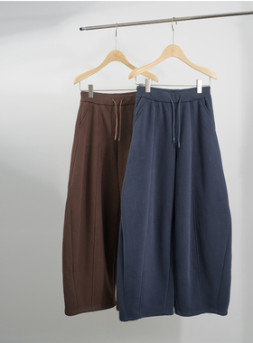 BBFER/本依凡高腰松紧腰绑带阔腿卫裤女宽松垂感弯刀裤休闲长裤