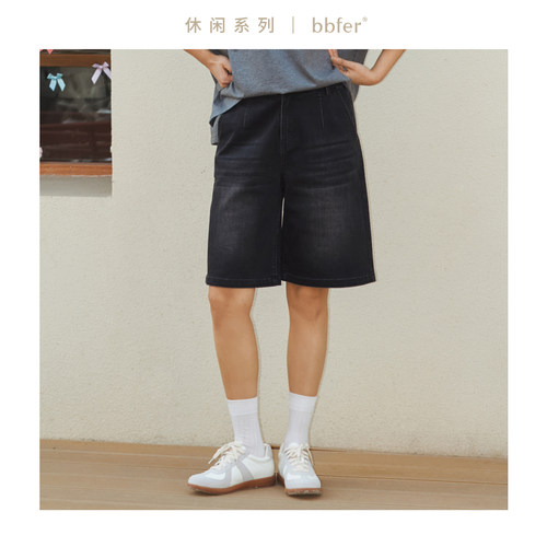 bbfer本依凡WESNZ1080夏五分牛仔短裤女宽松直筒高腰休闲百搭新款