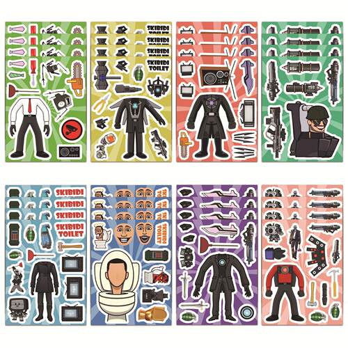马桶人vs监控人拼图贴电视人音响人DIY武器Make a face儿童手工贴