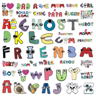 50张字母传说涂鸦贴纸Alphabet Lore儿童水杯防水字母怪装饰贴画