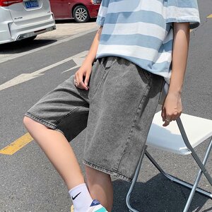 D3981夏季松紧腰牛仔短裤男宽松百搭韩版潮流直筒五分薄款裤P40图片