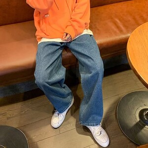 N191 纯色高街牛仔裤男士宽松直筒阔腿长裤男生美式潮牌休闲裤P35图片