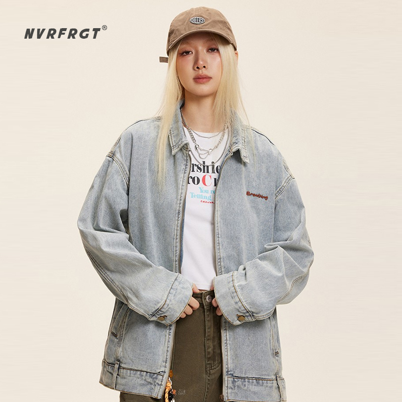 caseyboy美式复古工装牛仔外套女秋季高级感水洗做旧宽松情侣夹克