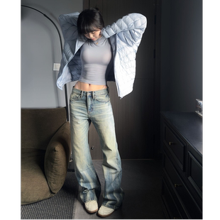 EchoForge | 【浊浪】闪电爆裂纹牛仔裤洗水弯刀男女同款立体猫须