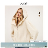 bash冬季 简约纯色毛绒绒羊羔环保皮草连帽女士短外套大衣1H25PAND