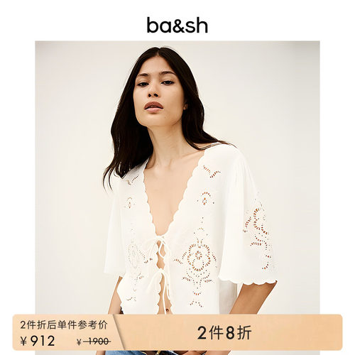 【2件8折】bash夏季波西米亚风镂空刺绣系带开衫上衣女1H25OLAY