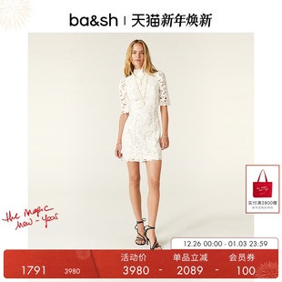 裙子连衣裙1H24PAVE 优雅勾花镂空高领蕾丝礼服裙女装 bash秋季 法式