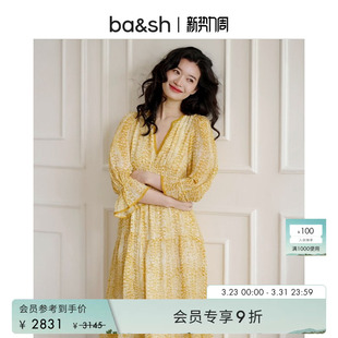 bash春季 连衣裙1E24CLOV 南法度假风连身裙V领收腰碎花裙子女法式