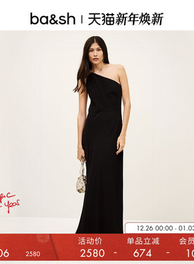 bash法式斜肩小黑裙连衣长裙跨年晚会派对礼服1E25FINN