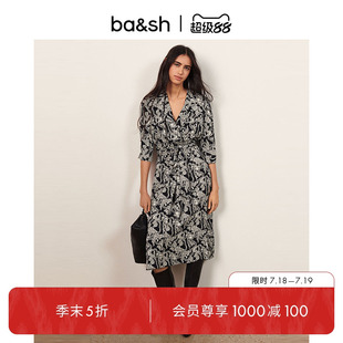 復古度假風印花長裙女裝 裙子V領高腰連衣裙1E22IMY 法式 bash夏季