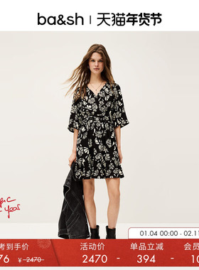 bash春季蝶恋兰香法式印花海岛度假风连衣裙短裙1E25AYAN