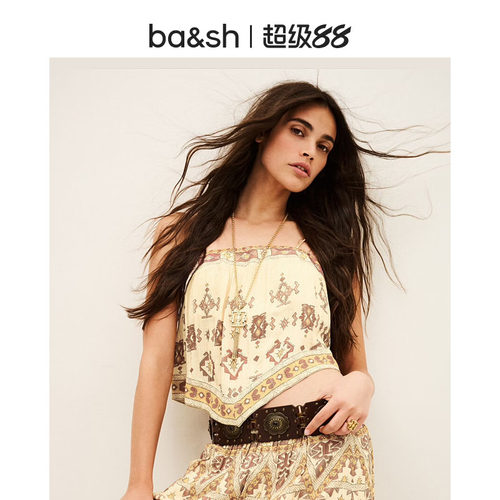 bash2026新款夏季赤陶海岸波西米亚风印花绑带吊带背心女1E26ZELI