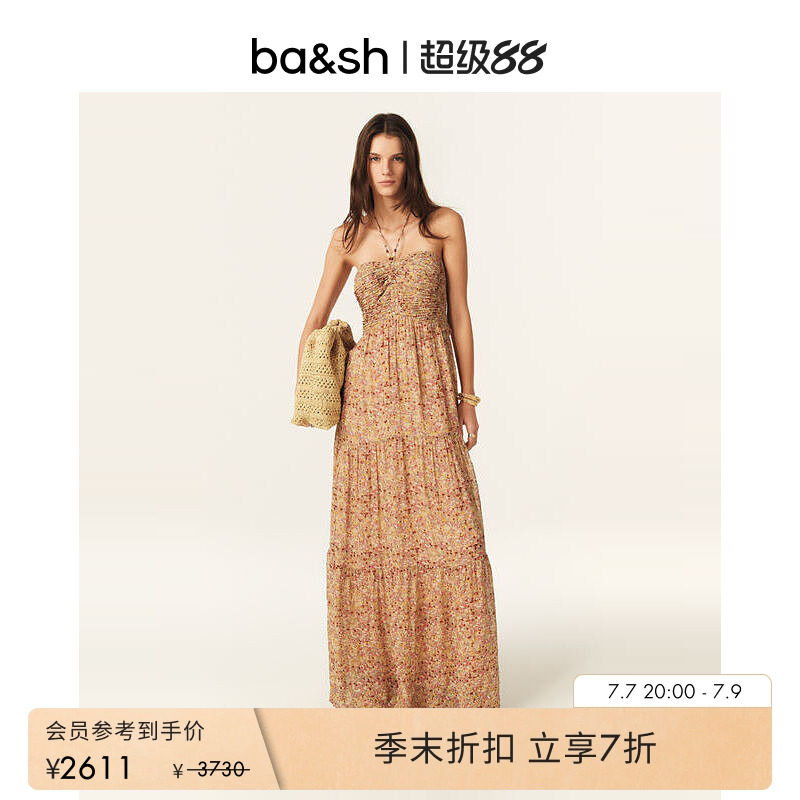 bash夏季温莎庄园玫瑰法式度假风抹胸吊带挂脖连衣裙长裙1E25LORI