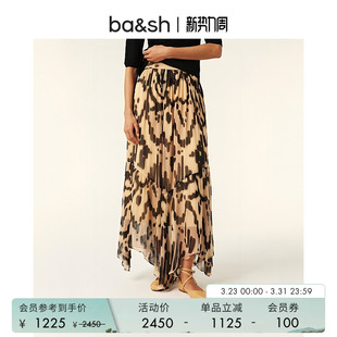 bash春季 复古不规则裙摆垂坠感半身裙女长裙1H25ALEY 几何花韵法式