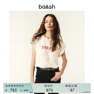 休闲印花小飞袖 bash春季 法式 简约基础款 T恤上衣1E25VIST 棉质短袖