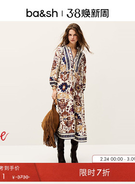 bash春季巴洛克之魅法式波西米亚风V领女度假连衣裙长裙1E25VALL