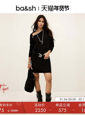 【季末7折起】bash冬季法式气质针织黑色连衣裙1H25CHEI