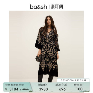 天丝连衣裙长裙1H25ALBA 波西米亚度假风复古V领长袖 bash春季 法式