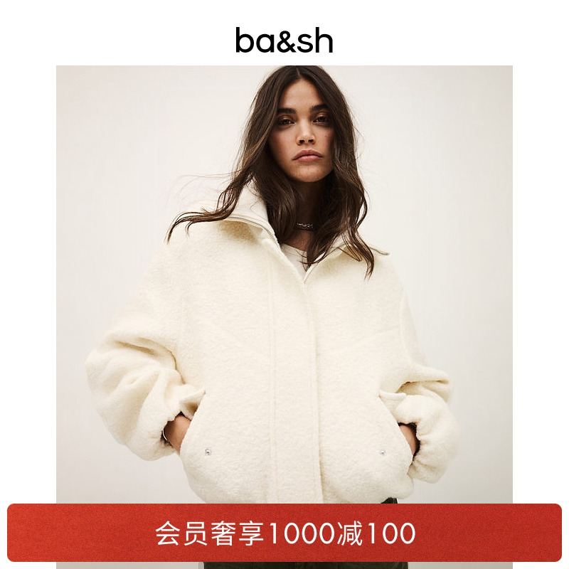 bash2025新款秋冬奶油色毛茸茸外套女士短款白色毛绒夹克1E26VITO