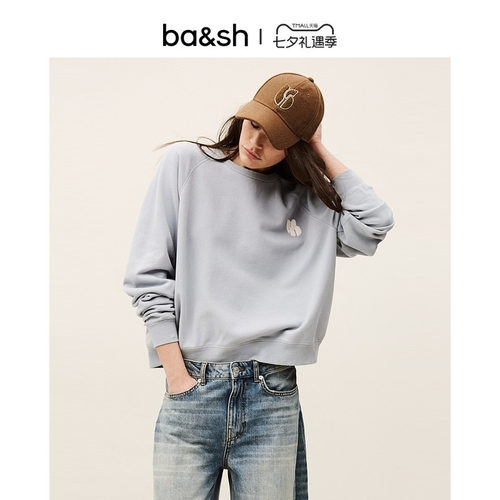 bash2026新款秋季美式复古棉质标语印花慵懒宽松圆领卫衣1H26SWIN