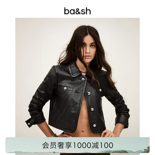 复古酷飒机车风黑色短款 皮革夹克女翻领外套1H25ALEX 法式 bash春季