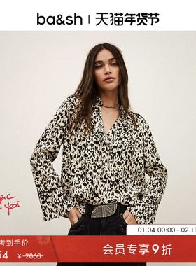 bash2026新款春季复古度假风印花小衫气质上衣女长袖衬衫1E26PIA