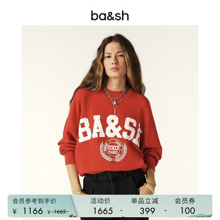 bash春季 休闲复古红色字母logo基础卫衣套头圆领上衣1H24BENJ 法式
