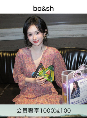 bash2026新款春季午后蔷薇波西米亚风复古印花短款连衣裙1E26TOLI
