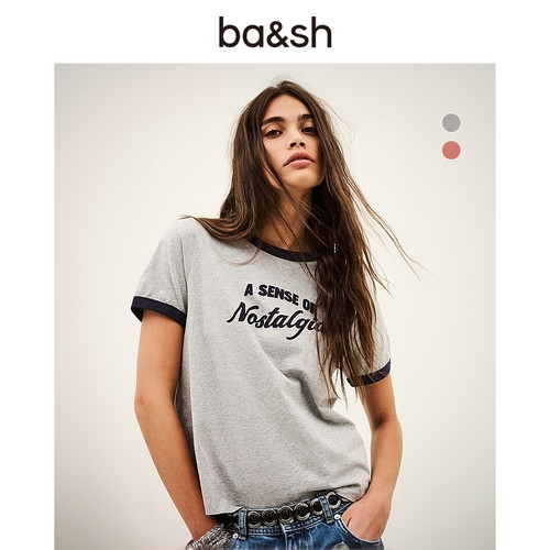 bash2026新款夏季美式复古撞色字母印花短袖T恤棉质上衣1H26ROST