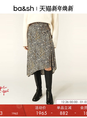 bash冬季法式复古印花裙子度假风不规则裙摆半身裙中长裙1H24SLOP
