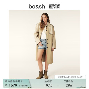 英伦风休闲单排扣长款 bash春季 女士风衣外套1H24POLA 2件8折