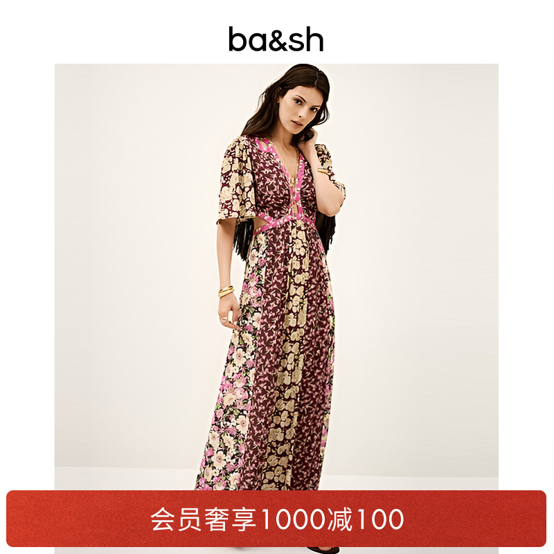 bash2025新款秋季复古花漾法式度假风连衣裙印花连身长裙1H25ILMA