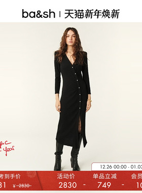 bash春季法式优雅气质修身黑色连衣裙连身长裙1E25TANG