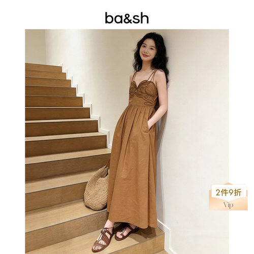 【2件9折】bash2026新款夏季波西米亚刺绣棉吊带连衣裙1E26ROMI