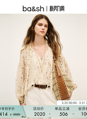 bash春季柔影星点飘带长袖衬衫法式度假风V领碎花衬衣女1H25KAMA