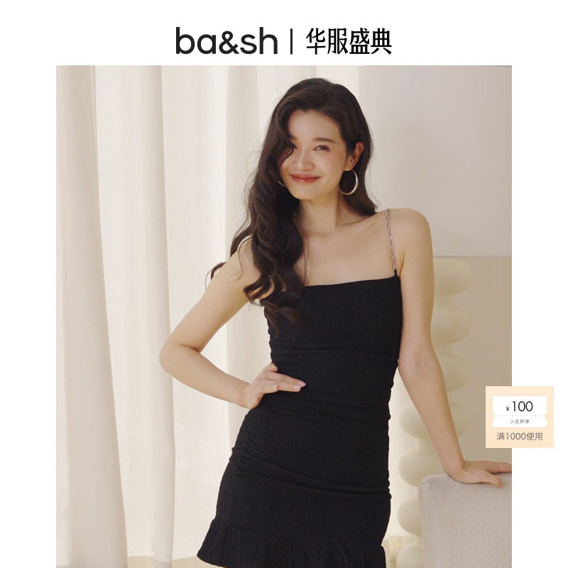 ba&sh休闲百搭黑色连衣裙图片