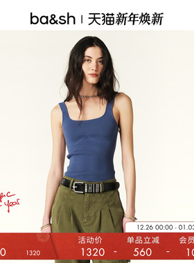 bash冬季法式复古方领显瘦针织吊带无袖上衣纯色背心内搭1E24OXMO