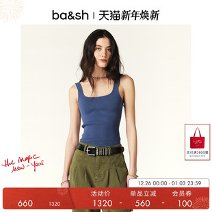 上衣纯色背心内搭1E24OXMO 复古方领显瘦针织吊带无袖 bash冬季 法式